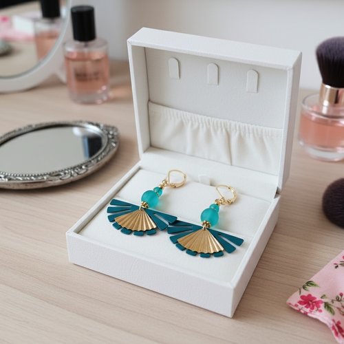 Boucles d'oreilles acier inoxydable doré et pendentif turquoise