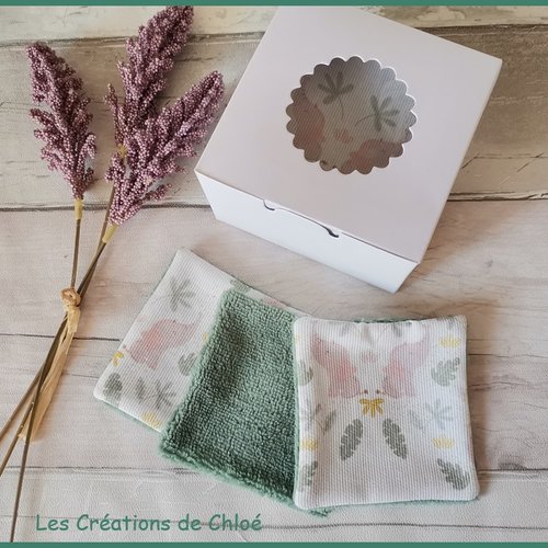 Boite de 12 lingettes bébé coton et éponge bambou verte
