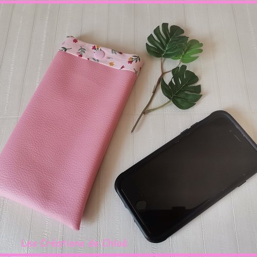 Etui simili cuir rose et coton pour téléphone portable