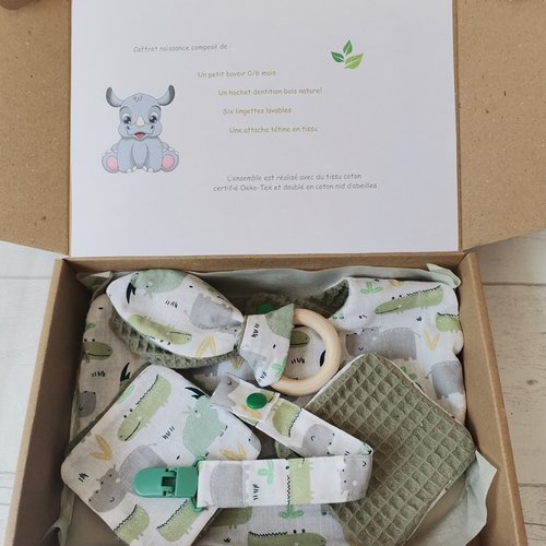 Coffret naissance/box naissance kaki hippopotame