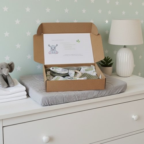 Coffret naissance/box naissance kaki hippopotame