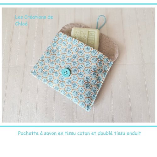 Pochette à savon tissus coton imprimé et enduit beige