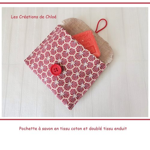 Pochette à savon tissus coton imprimé et enduit beige