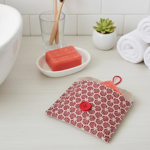 Pochette à savon tissus coton imprimé et enduit beige