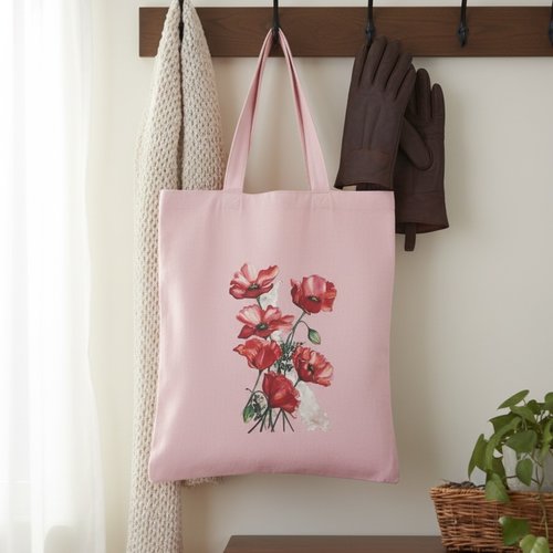 Tote bag doublé rose motif bouquet de fleurs