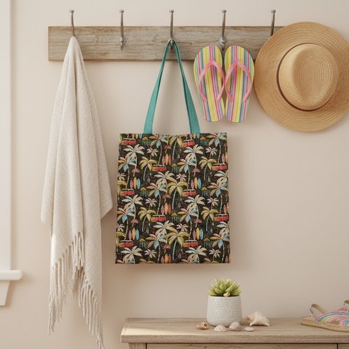 Tote-bag coton doublé motif vacances