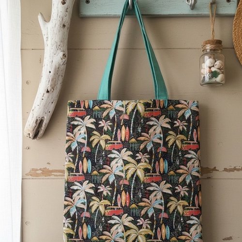 Tote-bag coton doublé motif vacances