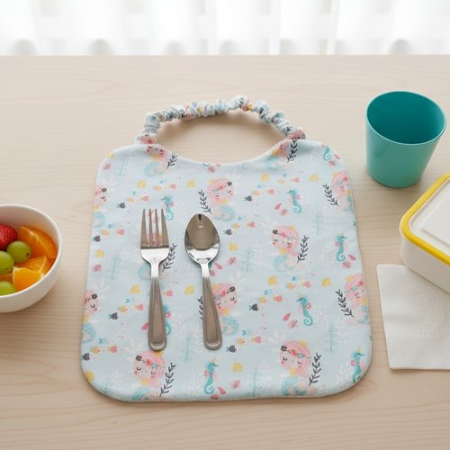 Serviette de cantine élastique coton imprimé sirènes
