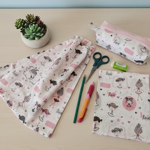 Ensemble rentrée scolaire rose et blanc