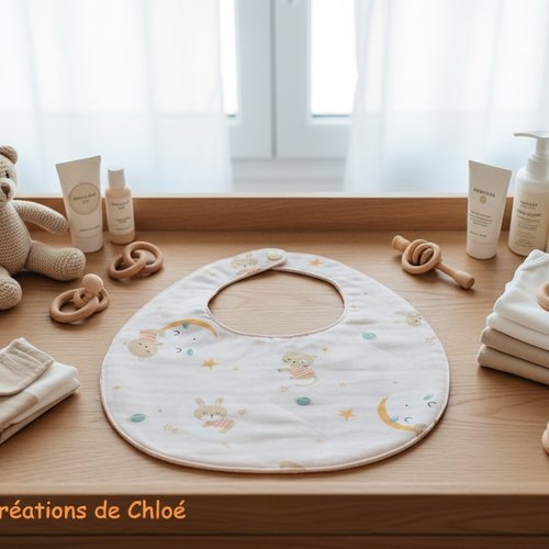 Bavoir bébé coton motif animaux et nid d'abeilles - destockage