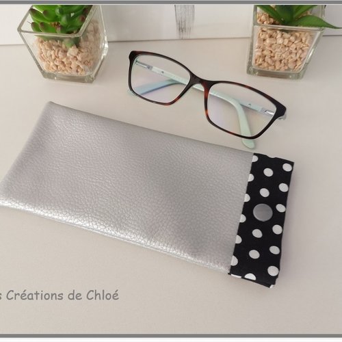 Etui à lunette en simili cuir gris argent et tissus - destockage