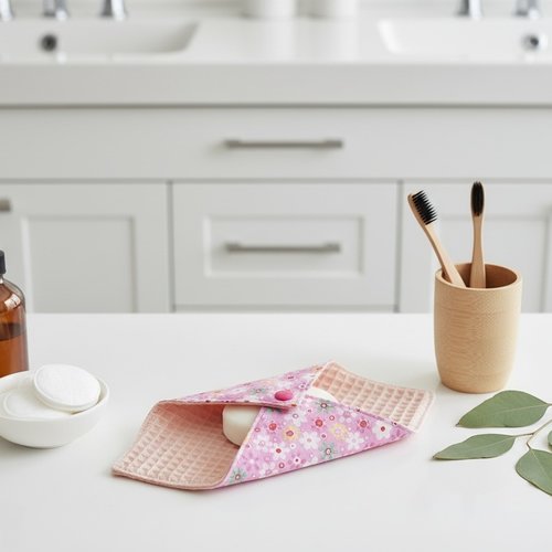 Pochette à savon tissus saumon et motifs imprimé fleurs