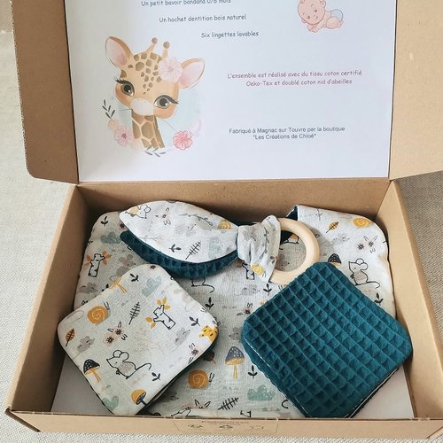 Coffret naissance/box naissance turquoise/animaux - destockage