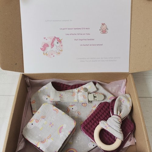 Coffret naissance/box naissance violet/licorne - destockage