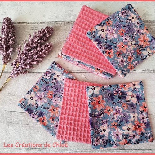 Lot de 9 lingettes démaquillantes coton fleur et nid d'abeilles - destockage