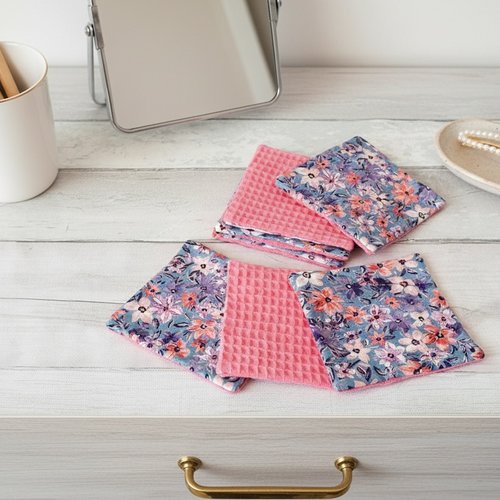 Lot de 9 lingettes démaquillantes coton fleur et nid d'abeilles - destockage