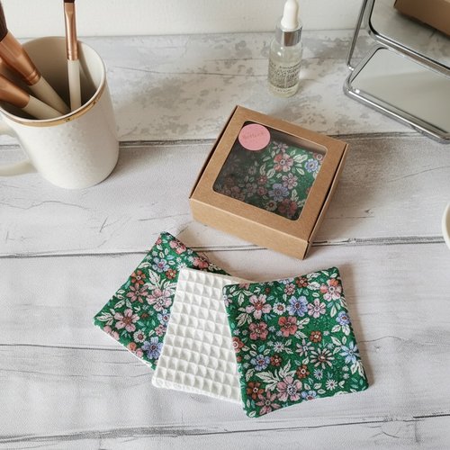 Boite de 6 lingettes démaquillantes coton imprimé et nid d'abeilles - destockage