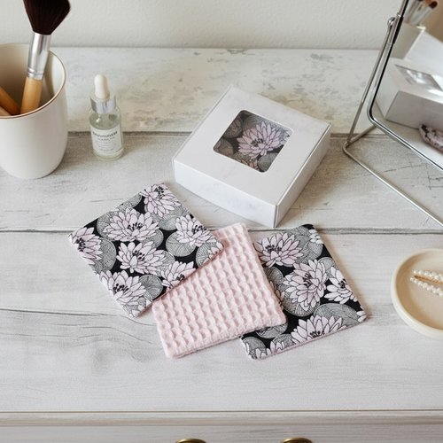 Boite de 8 lingettes démaquillantes coton imprimé et nid d'abeilles - destockage