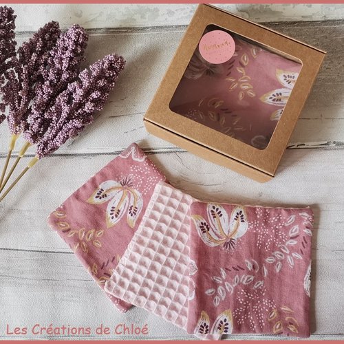 Boite de 6 lingettes démaquillantes coton imprimé et nid d'abeilles - destockage