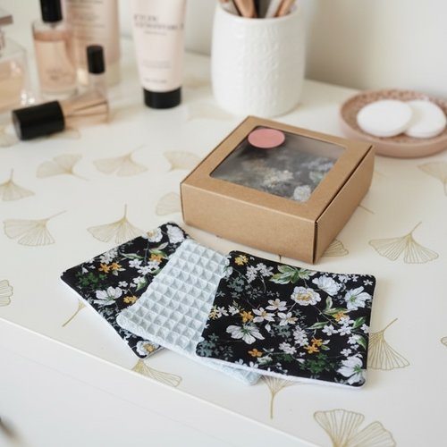 Boite de 6 lingettes démaquillantes coton imprimé et nid d'abeilles - destockage