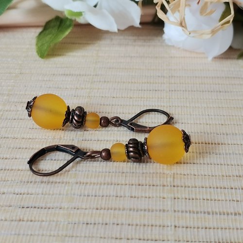 Boucles d'oreilles perles en verre givré