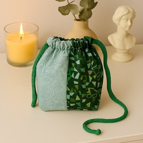 Pochon / sac en patchwork origami vert - destockage