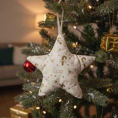 Etoile de noël à suspendre en tissu