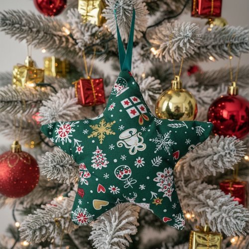 Etoile de noël à suspendre en tissu