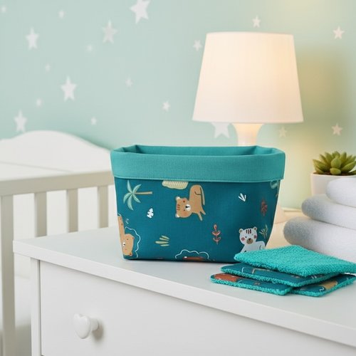 Panier et 12 lingettes bébé turquoise et vert