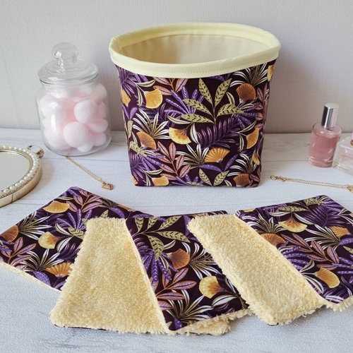 Lot de 12 lingettes démaquillantes et panier assorti - jaune/violet