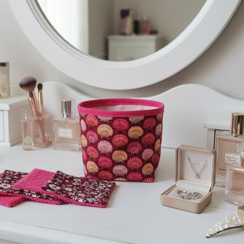Lot de 12 lingettes démaquillantes et panier assorti - fuchsia/rose