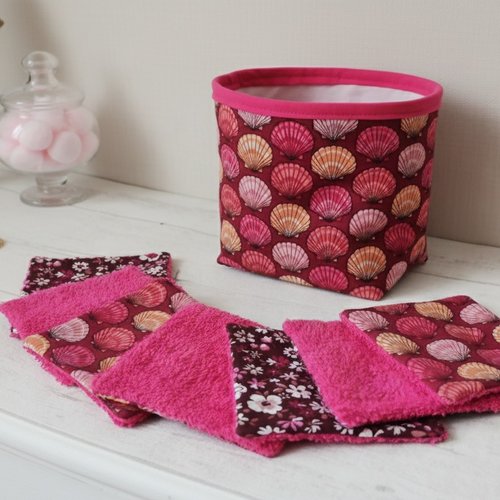 Lot de 12 lingettes démaquillantes et panier assorti - fuchsia/rose