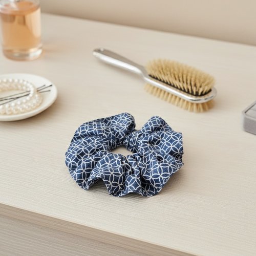 Chouchou coton bleu et blanc