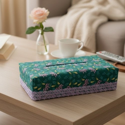 Housse pour boite à mouchoirs turquoise fleurs mauves