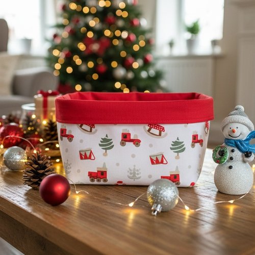 Petit panier tissu motif noël blanc et rouge