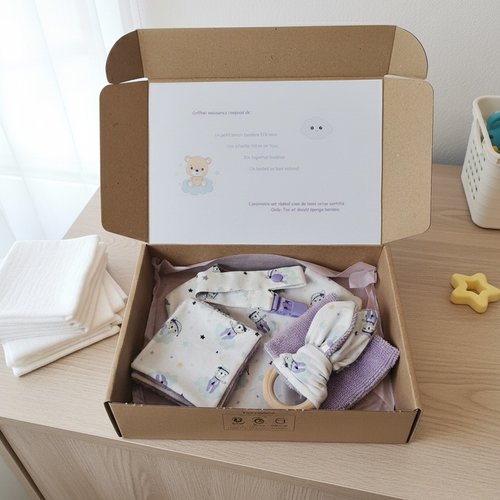 Coffret naissance/box naissance lilas/animaux