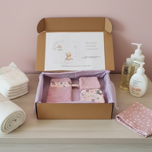 Box naissance gant et lingettes tissu coton et éponge