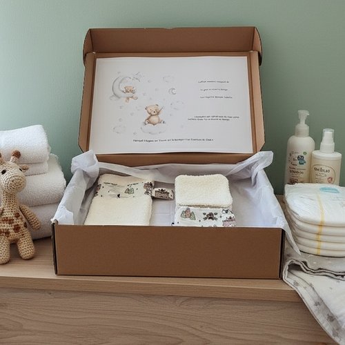 Box naissance gant et lingettes tissu coton et éponge
