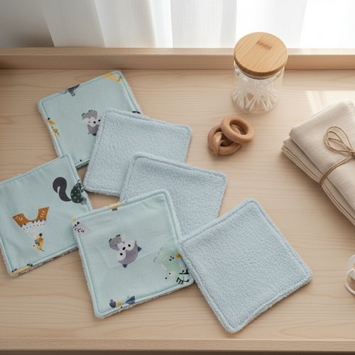 6 lingettes bébé coton et éponge bambou