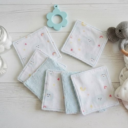 6 lingettes bébé coton et éponge bambou
