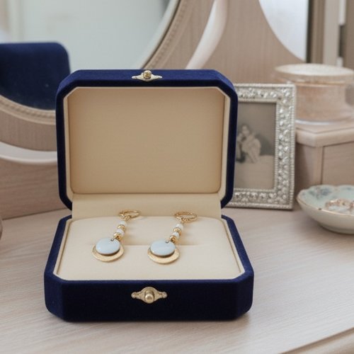 Boucles d'oreilles acier inoxydable doré et sequin émail blanc