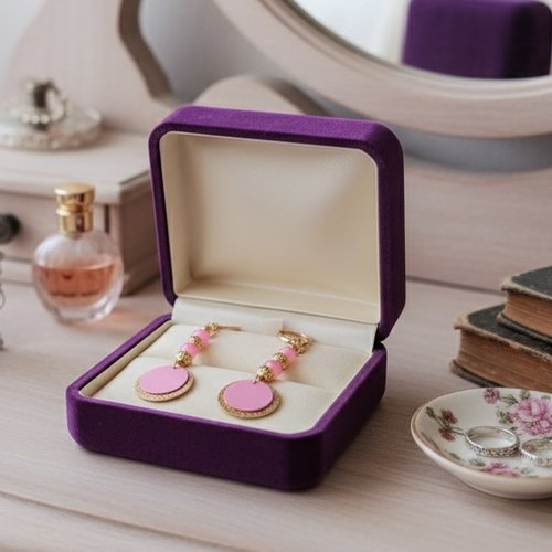 Boucles d'oreilles acier inoxydable doré et pendentif rose