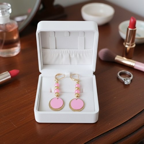 Boucles d'oreilles acier inoxydable doré et pendentif rose