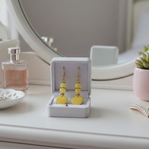 Boucles d'oreilles acier inoxydable dorées et sequin émail
