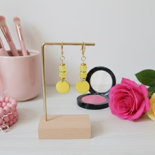 Boucles d'oreilles acier inoxydable dorées et sequin émail