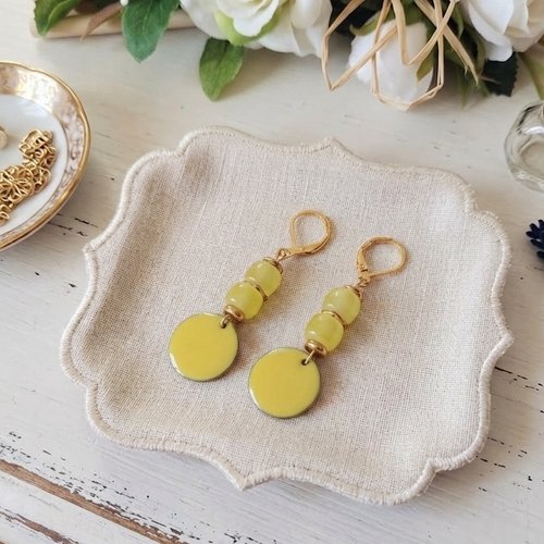 Boucles d'oreilles acier inoxydable dorées et sequin émail