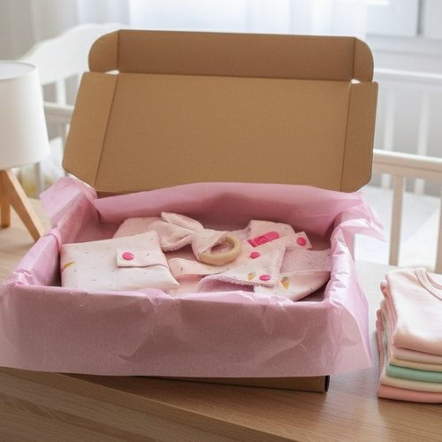 Coffret naissance tissu rose motifs cornets de glace