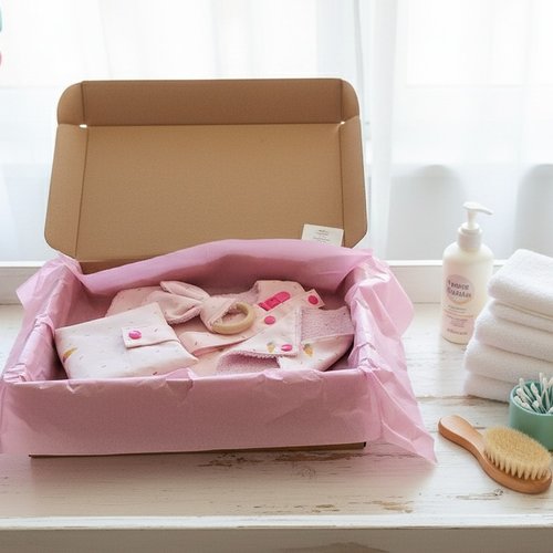 Coffret naissance tissu rose motifs cornets de glace