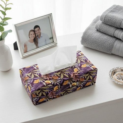 Housse pour boite à mouchoirs violet motifs fleurs