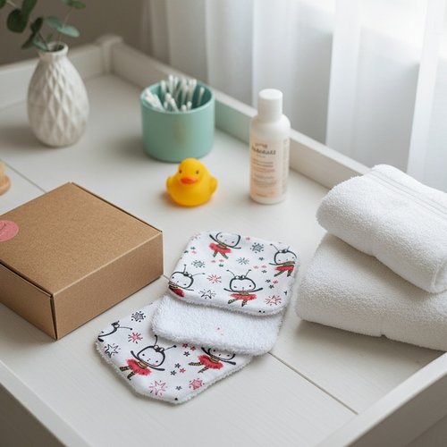 Boite de 5 lingettes lavables pour bébé coton et éponge